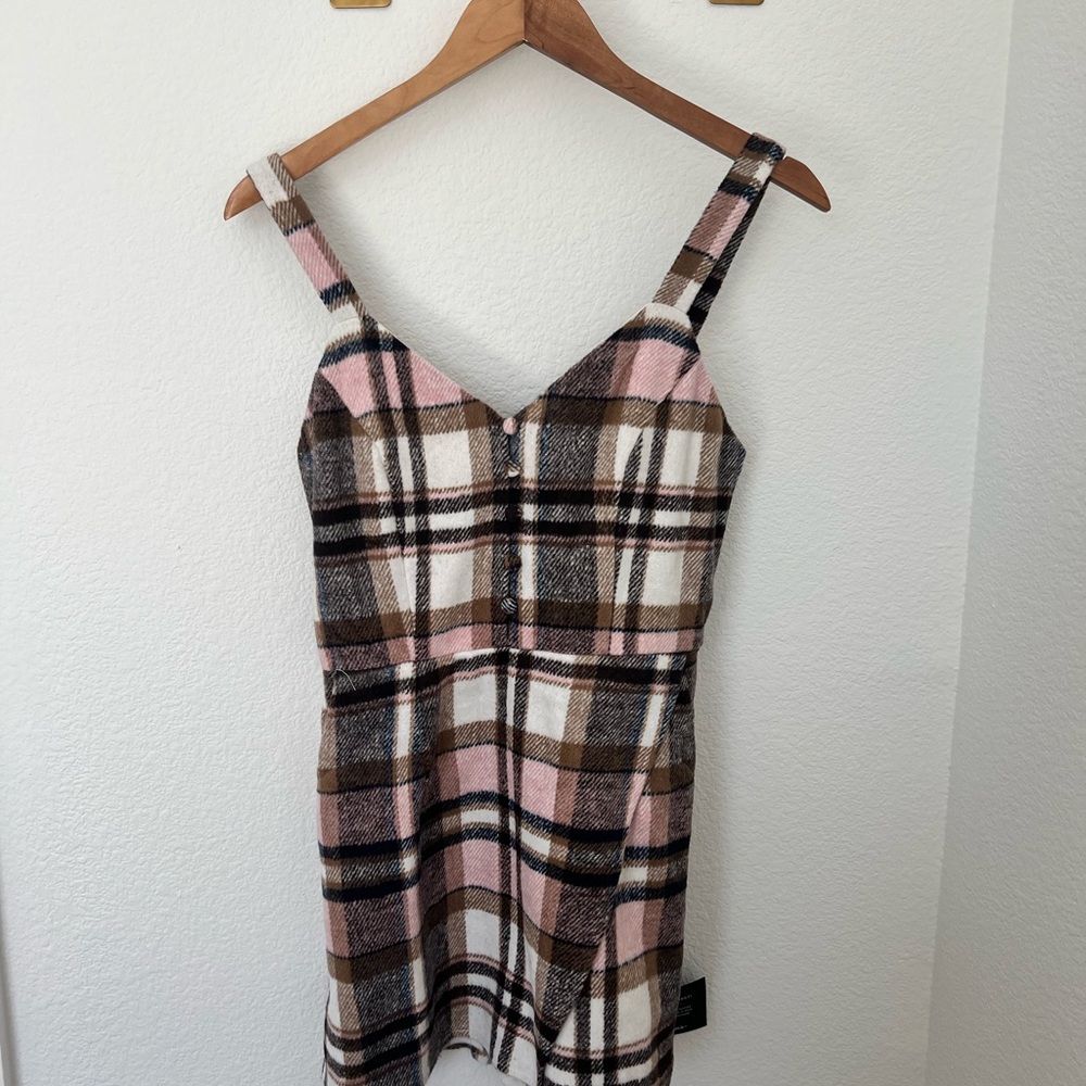 NWT Lulus Skort Order Pink and Cream Plaid Sleeveless Romper - Picture 4 of 6